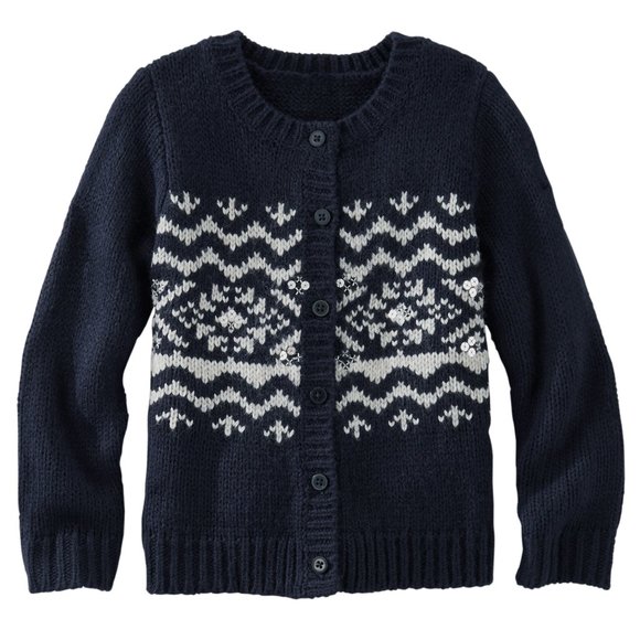 NWT Oshkosh B'gosh Girls Knit Sweater Navy Blue Fair Isle Cardigan L/S T… - Picture 1 of 3